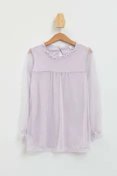 

DeFacto Girl Cute Long Sleeve Blouse White Chiffon Transparency Sleeve Kids Tops Autumn Spring Blouse-K0464A618AU