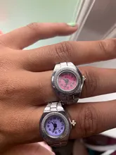 Reloj de anillo creativo para Mujer, de cuarzo, elástico, de acero y plata de lujo, Reloj de anillo de dedo