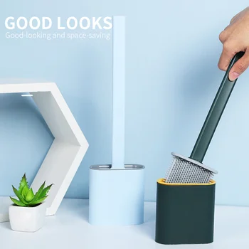 

Silicone Toilet Brush Soft Bristle Wall-mounted Bathroom Toilet Brush Holder Set Clean Tool Durable Thermo Plastic Rubber
