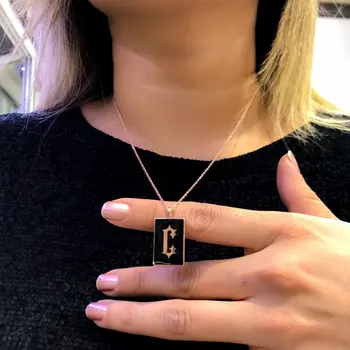 

Trend New Black Silver Filled Green Almond Letter Necklace