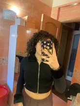 BOOFEENAA-suéter de punto con cremallera para mujer, Rebeca Sexy ajustada de piel sintética con cuello hacia abajo, Top corto de manga larga, chaqueta C94-CC25