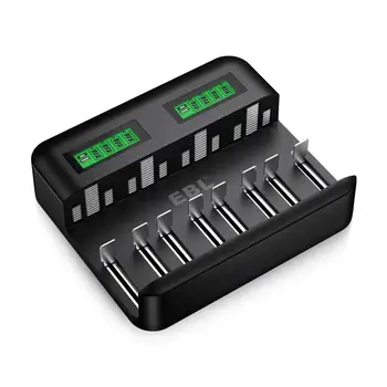 

EBL LCD Battery Charger 8 Bay Battery Charger for Ni-MH AA AAA C D Rechargeable Battery with 2A USB Port, Type C Input Chargers