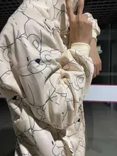 Sudadera con capucha para mujer, de dibujos animados, de oso, primavera y verano, con cremallera, moda coreana, 12345-Lillte