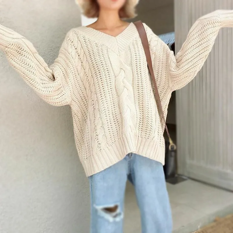 

Women Pull Sweaters 2019 Solid Knit Sweater Jumpers Candy Color Oversized Twisted Sweater Long Sleeve Knitted Pullover Female