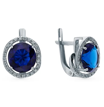 

Silver earrings with cubic zirconia and quartz synthetic sunlight sample 925