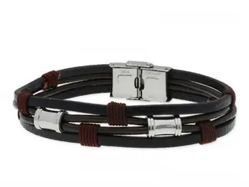 

Multi-wire black and brown leather and steel bracelet for boy