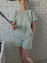 Hirsion San-Conjuntos de algodón para mujer, camisetas de manga corta informales de dos piezas, pantalones cortos de cintura alta, conjuntos sólidos, chándal