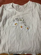 Feitong suave de algodón Blusa camisa de lino de las mujeres casuales de dibujo de margarita o-Cuello de manga corta Camisa Blusa Tops Blusa de mujer