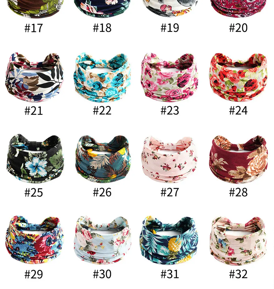 New Boho Flower Print Wide Headbands Vintage Knot Elastic Turban Headwrap for Women Girls Cotton Soft Bandana Hair Accessories best hair clips