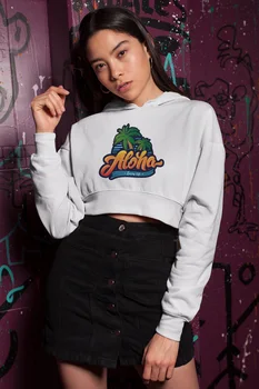 

Angemiel Wear Aloha Enjoy Life White Short Hooded Sweatshirt