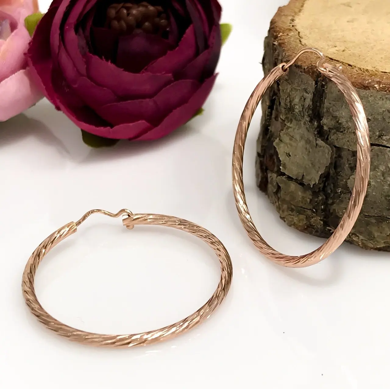 Italian Craftsmanship Rosegold Big Lighter Silver Ring Earrings