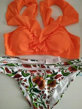 Bikini-Sets Biquinis Bathing-Suit CUPSHE Swimwear Women Orange Floral-Bottom Two-Pieces