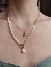 LOVOACC-collar de perlas naturales de agua dulce para mujer, cadena de eslabones gruesa dorada, cierre de palanca asimétrico, Gargantilla circular