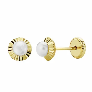 

Earrings 18k gold Pearl orla 5mm. Carved [AA1003]