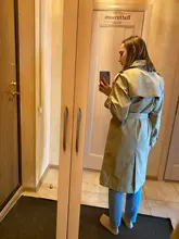 Gabardina larga con cinturón de doble botonadura para mujer, color azul, caqui, ropa de mujer, prendas de vestir exteriores de gran calidad para otoño y primavera