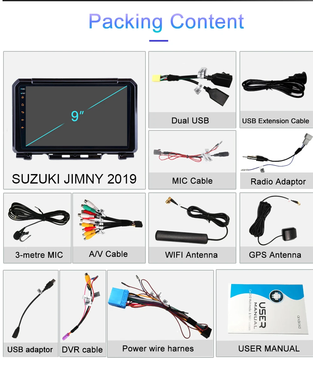 9 дюймов ips 8-core Android 9,0 автомобиля головное устройство подходит Suzuki Jimny поддержка gps Wi-Fi Bluetooth 5,0 USB CarPlay FM AM радио RDS SWC