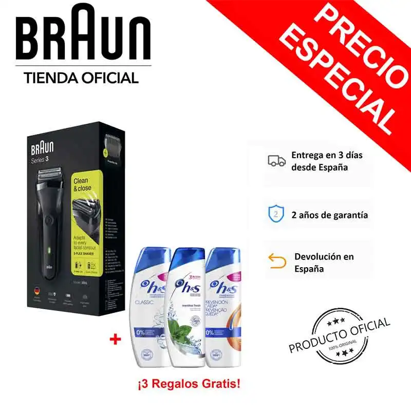 Comprar Braun Series 3 300 s Wet Dry (húmeda y seca) Afeitadora eléctrica recargable. Con 3 elementos de corte, inalámbrica, 2 láminas SensoFoil, hasta 30 minutos de afeitado inalámbrico, indicador LED de carga.