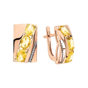 

Gold earrings with cubic zirconia and citrine sunlight sample 585