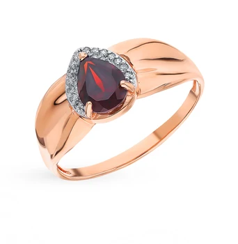 

Gold ring with cubic zirconia and Garnet sunlight sample 585
