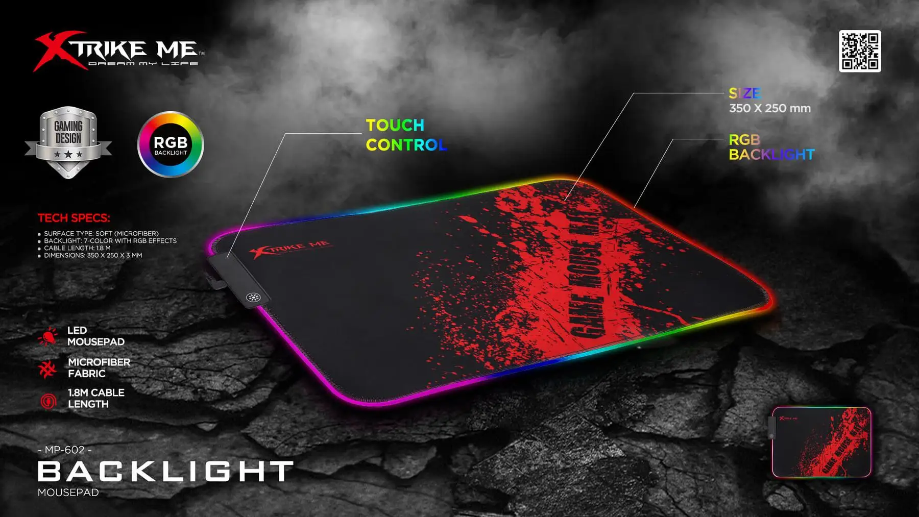 TAPIS DE SOURIS GAMING XTRIKE ME MP602 RGB - NOIR