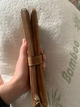 Bolso largo doble pliegue de famosa marca para mujer, billetera de cuero de nobuk con cordón, cremallera, billetera de gamuza, bolso de mano femenino