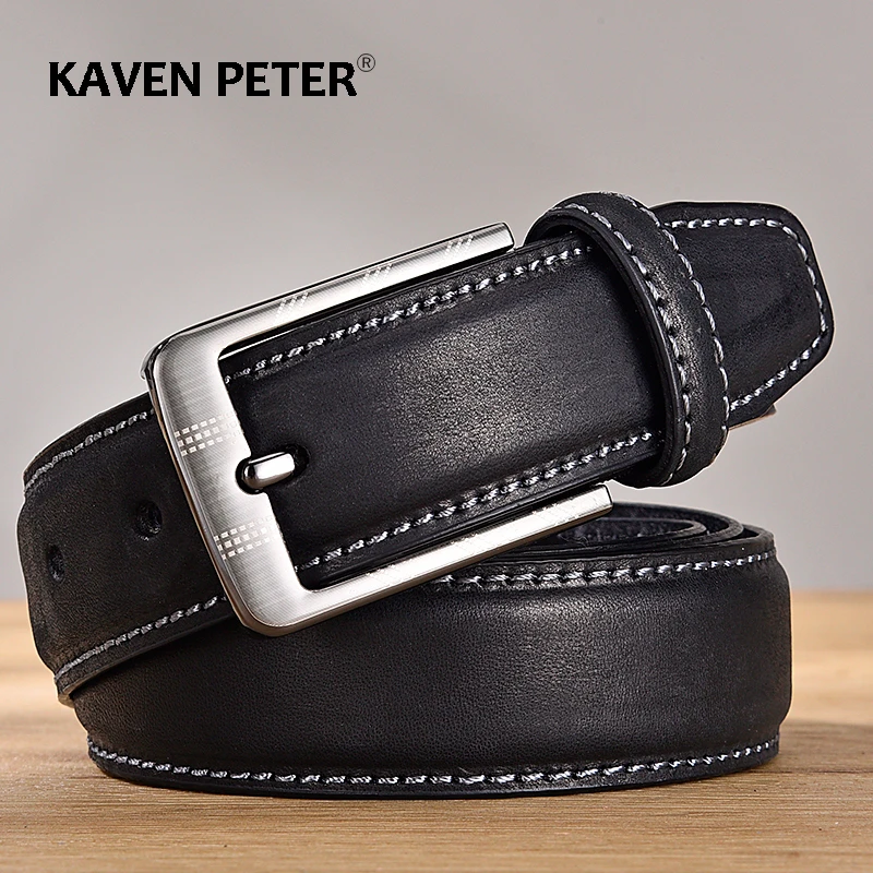 Cinturón de cuero genuino para hombre, 100% de piel de alta calidad, informal, diseño Vintage, cinturones con hebilla, de vaca Original| Cinturones de hombre| - AliExpress