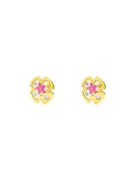 

Gold earrings Girl cross enamel colors zircon (9kts)