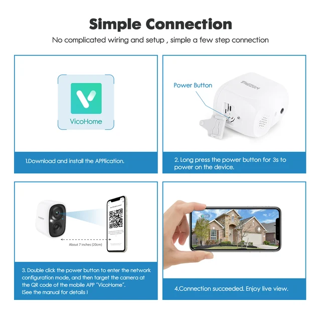 Cámara Vigilancia WiFi Exterior con Batería Recargable, TMEZON