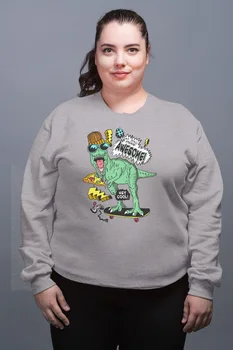 

Angemiel Wear Awesome Skateboarder Dinosaur Gray Female Sweatshirt
