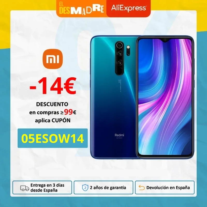 Promoción Xiaomi Redmi Note 8 Pro (128GB ROM con 6GB RAM Cámara de 64MP Android Nuevo Móvil) [Teléfono Móvil Versión Global para España] note8pro BEpEOQLQY