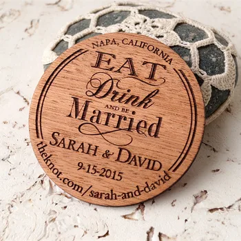 

personalized wedding Wood Save the Date magnet, Wooden circle Magnets eat drink, Engraved guest Gifts Wedding invites Souvenirs