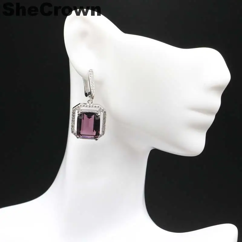 

35x17mm Charming Created Purple Amethyst Natural CZ Ladies Silver Earrings