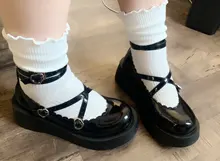 Mujeres Mary Jane Lolita Cosplay Zapatos Mujer Bombas Punta redonda Tacones gruesos Cruz atada Hebilla Correa Mujer 2021 Plataforma Zapatos de mujer