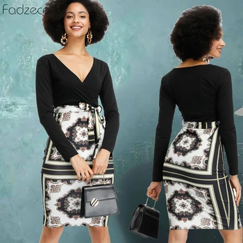 

Fadzeco New African Dress Femme Fashion Totem Floral Printed Dress Deep V-neck Sexy Slim Dashiki African Dress For Women