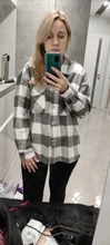 Loose Top Blouses Shirts Grey Plaid Pocket Chic Female Casual Fashion Women Ladies Streetwear