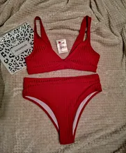 Womens Swimsuits Swimwear Bikini-Set Biquini V-Neck Ribbed Push-Up Black Ingaga Sexy