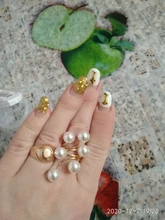 Anillo chapado en oro para mujer, elegante perla de imitación, anillos de apertura ajustables