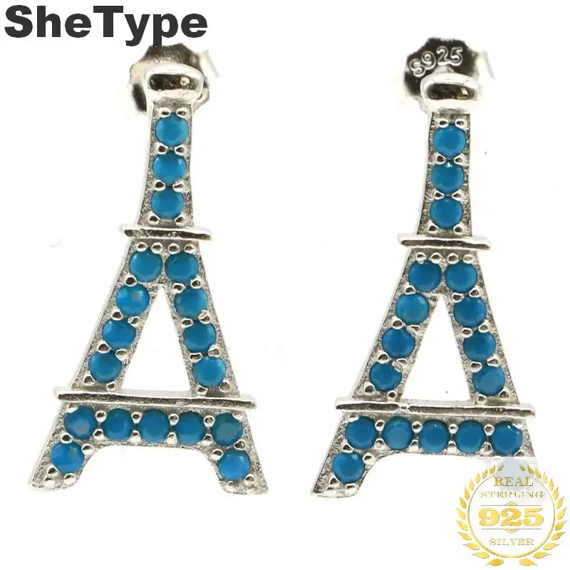 

20x11mm 2019 Hot Sell 1.9g Created Letter A Blue Turquoise Gift For Sister 925 Solid Sterling Silver Stud Earrings