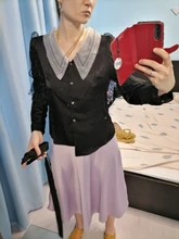 Camisa de gasa de señora nueva, camisa de diseño irregular, top de Organza con solapa profunda, 2021