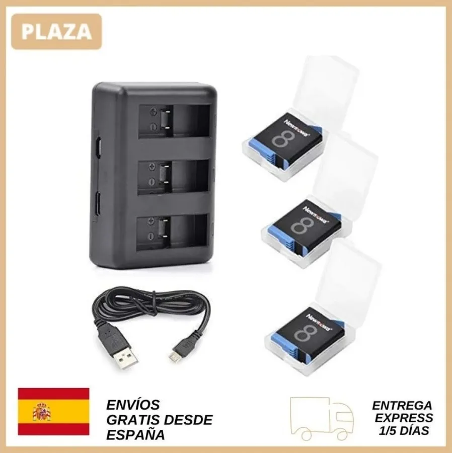 3 Remplacement Batteries pour Gopro Hero8 Newmowa 3-Canaux USB Chargeur 