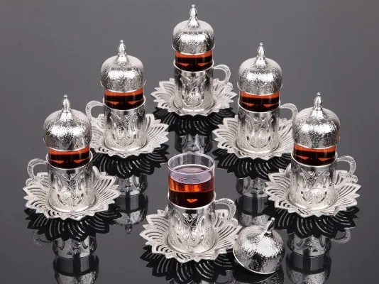 

Silver Color Tea Cups Tulip Design Six Pieces