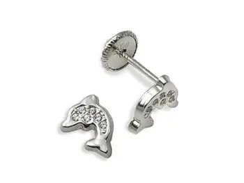 

Dolphin dormilion earrings with white gold zircon rennet