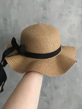Sombrero de paja para niña y niño, gorra de paja ondulada decorada con cinta negra, Sombrero de Panamá, gorro de Sol para niño, sombreros de playa para bebé