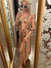 100% de algodón estampado para mujer, Vestido tipo Kimono elegante con cinturón propio, Túnica de talla grande para playa, Q1228
