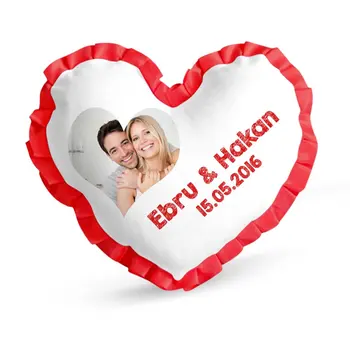

Personalized Red Frilly Satin Heart Pillow Case