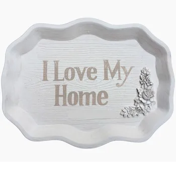 

I LOVE MY HOME wood and ceramic tray White SHABBY CHIC HOME kitchen
