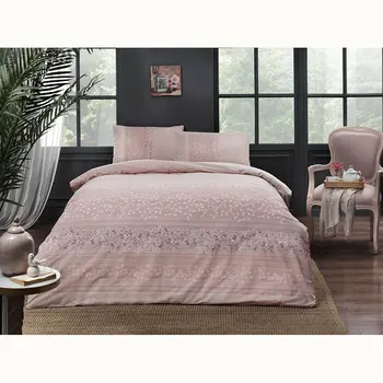 

Tac Textile Ranforce Leona Soft Feel Hypoallergenic % 100 Cotton 4 Pieces Double Duvet Cover Set with Flat Sheet pınk