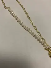 LOVOACC-collar de perlas naturales de agua dulce para mujer, cadena de eslabones gruesa dorada, cierre de palanca asimétrico, Gargantilla circular