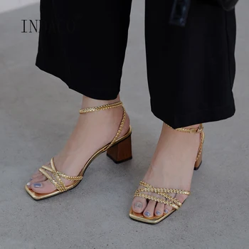 

Gold Sandals for Women 2020 Sandles Women High Heels Leather Sandals Women Summer 5.5cm