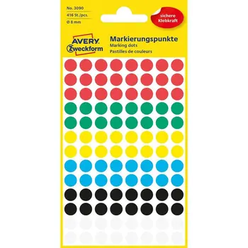 

Avery zweckform labels-dots, round, D 8mm,, 416 pieces assorted